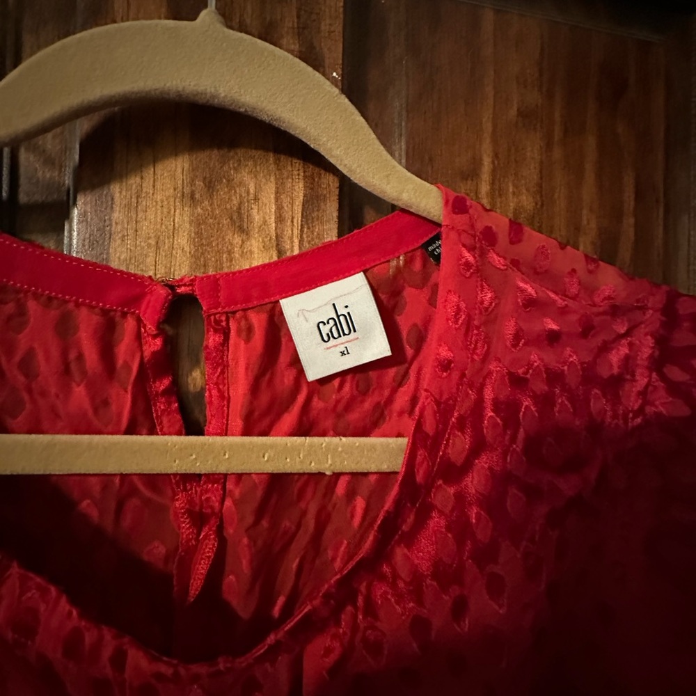 CAbi Vibrant Red Patterned Top size XL